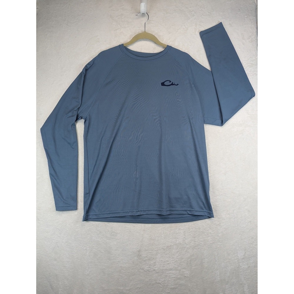 Drake Waterfowl Performance Shirt Mens Large Blue Long Sleeve Fishing Logo